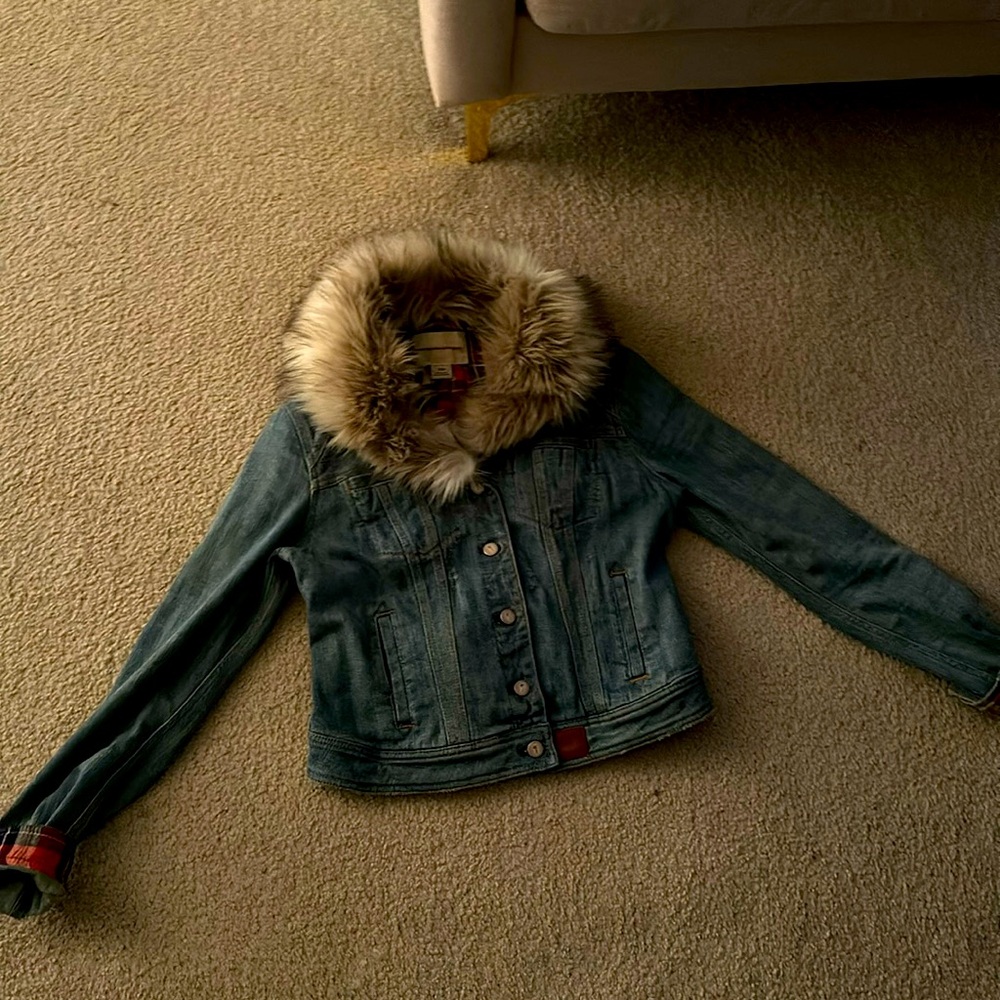 Pilcro and letter press Jean Jacket with fur collar